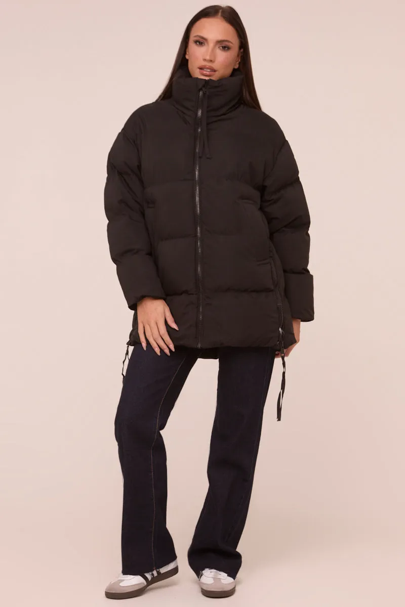 Black High Neck Zip Fastening Puffer Jacket - Camelia sold by Rebellious Fashion product image thumbnail 2