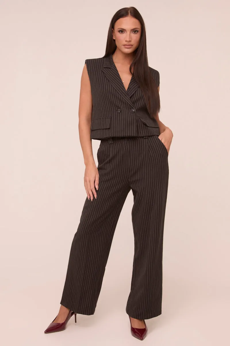 Black Pin Stripe Boxy Waist Coat & Straight Leg Trouser Co-ord Set - Ardel sold by Rebellious Fashion product image thumbnail 3