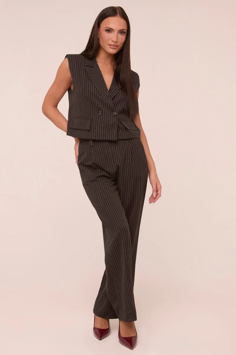 Black Pin Stripe Boxy Waist Coat & Straight Leg Trouser Co-ord Set - Ardel sold by Rebellious Fashion product image thumbnail 4