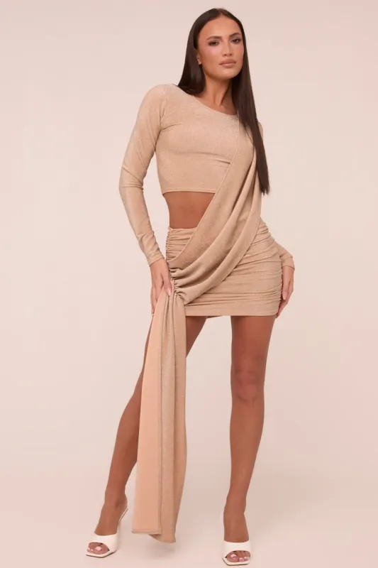 Stone Cut Out Detail Draped Long Sleeves Mini Dress - Becca sold by Rebellious Fashion