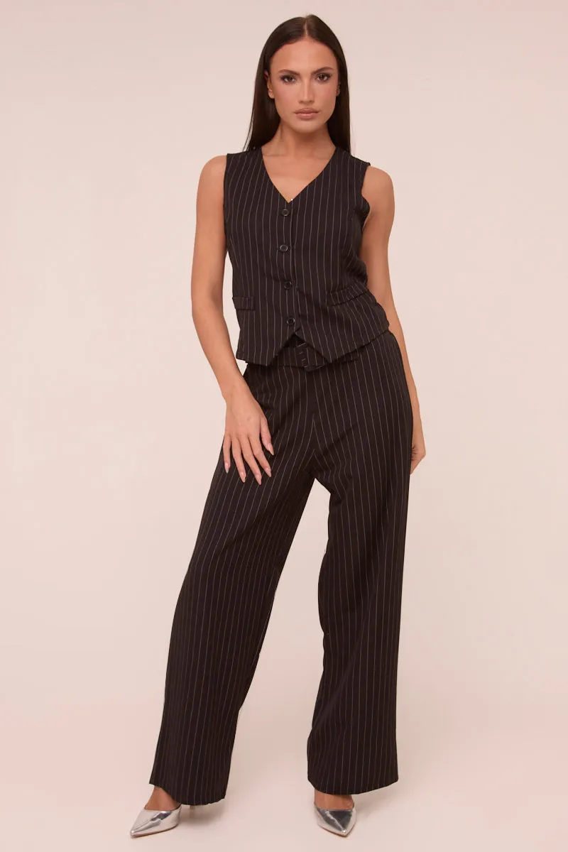 Black Pin Stripe Straight Leg Trousers - Ebba sold by Rebellious Fashion product image thumbnail 2