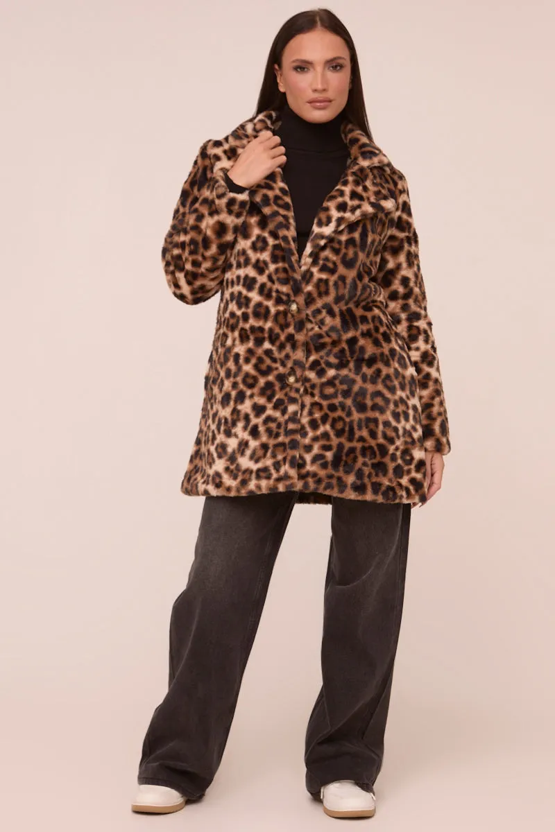 Brown Leopard Print Faux Fur Coats - Yasmin sold by Rebellious Fashion product image thumbnail 3
