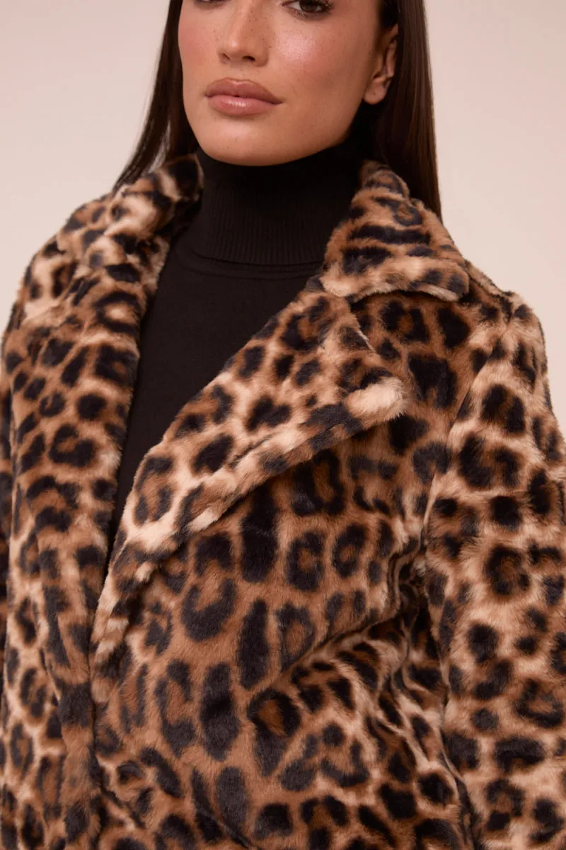 Brown Leopard Print Faux Fur Coats - Yasmin sold by Rebellious Fashion product image thumbnail 4