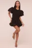Black Puffball Hem Short Sleeves Mini Dress - Aldora sold by Rebellious Fashion
