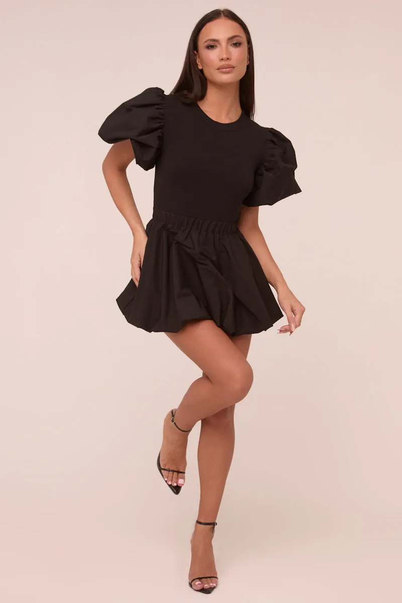 Black Puffball Hem Short Sleeves Mini Dress - Aldora sold by Rebellious Fashion product image thumbnail 3