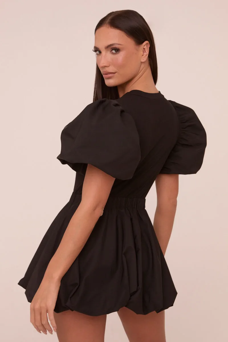 Black Puffball Hem Short Sleeves Mini Dress - Aldora sold by Rebellious Fashion product image thumbnail 5