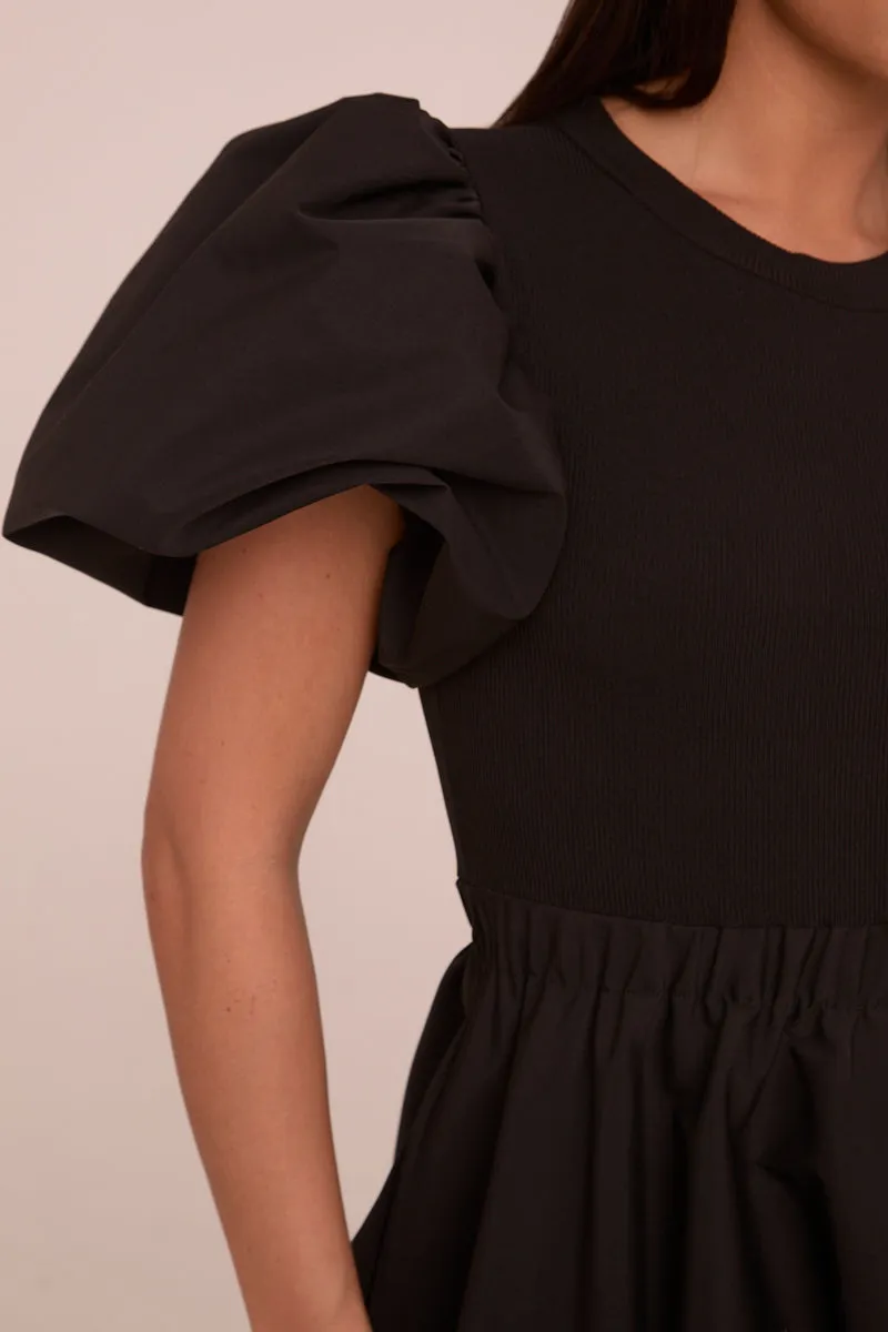 Black Puffball Hem Short Sleeves Mini Dress - Aldora sold by Rebellious Fashion product image thumbnail 4