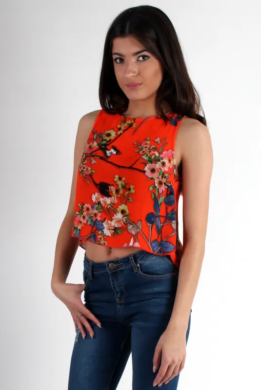Piper Orange Floral Split Back Crop sold by Rebellious Fashion