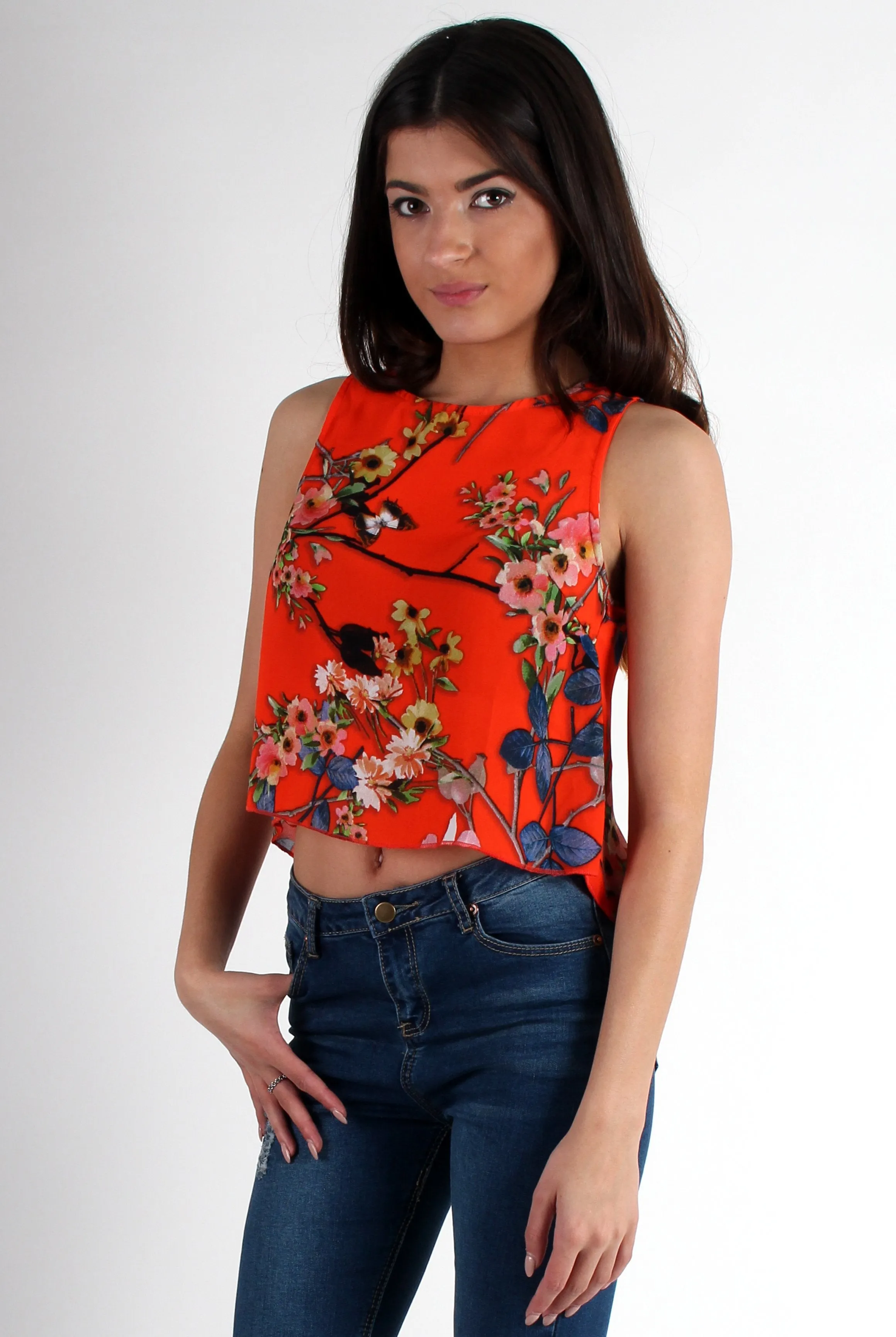 Piper Orange Floral Split Back Crop sold by Rebellious Fashion
