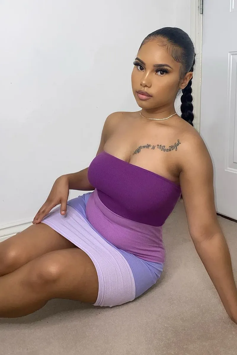 Lilac Colour Block Bandeau Ribbed Mini Dress - Saddie sold by Rebellious Fashion product image thumbnail 2