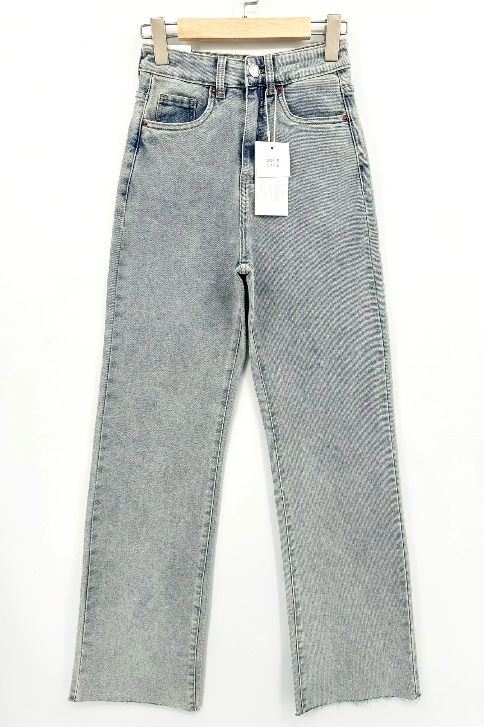 Washed Blue Stretch Frayed Hem Jeans - Scarlett sold by Rebellious Fashion