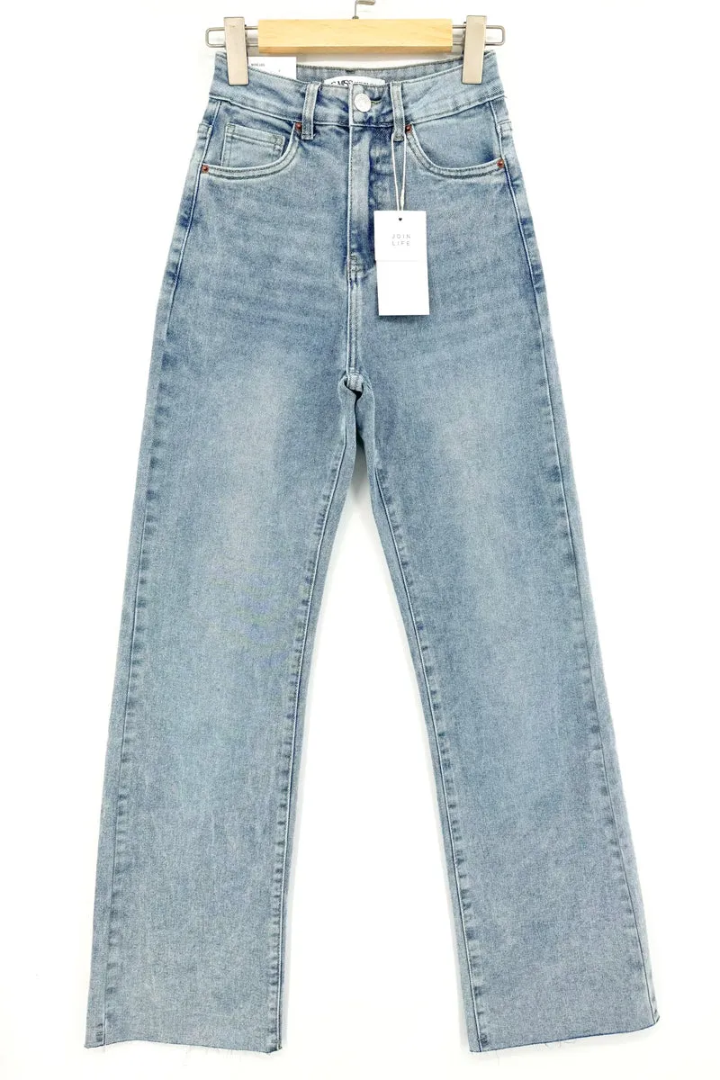 Mid Blue Stretch Frayed Hem Jeans - Scarlett sold by Rebellious Fashion