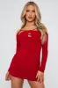Red Cut Out Shoulders Slinky Mini Dress - Selena sold by Rebellious Fashion