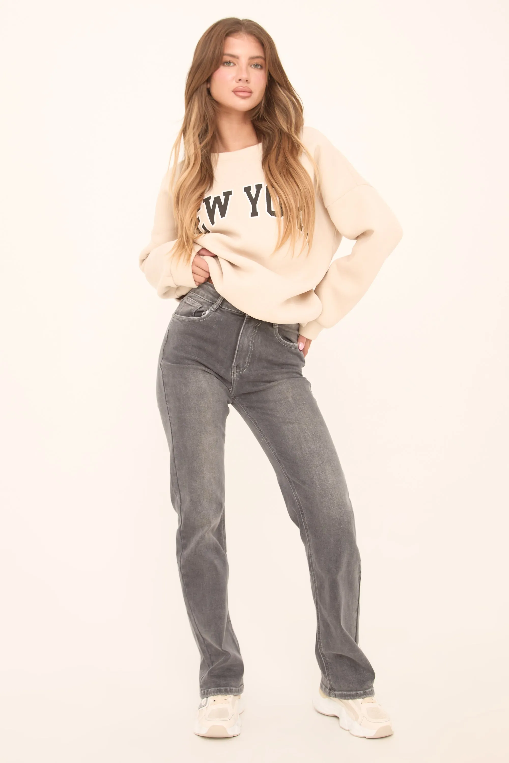 Tall Dark Grey Stretch High Waist Straight Leg Denim Jeans - Rowan sold by Rebellious Fashion product image thumbnail 2