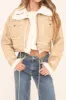 Beige Faux Leather Shearling Aviator Cropped Jacket - Avani sold by Rebellious Fashion