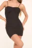 Black Ruching Detail Shoulder Straps Bodycon Mini Dress - Aster sold by Rebellious Fashion