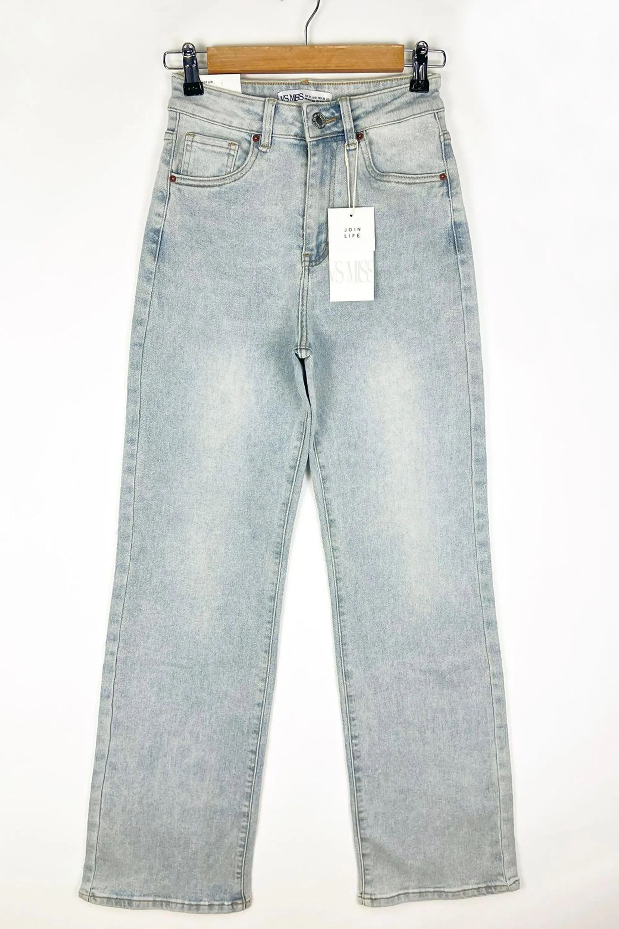 Washed Light Blue Stretch Straight Leg Jeans - Brianna sold by Rebellious Fashion