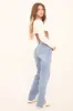 Mid Blue Washed Stretch Mid Waist Straight Leg Frayed Hem Denim Jeans - Venus sold by Rebellious Fashion