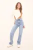 Mid Blue Washed Stretch Mid Waist Straight Leg Frayed Hem Denim Jeans - Venus sold by Rebellious Fashion