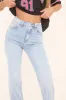Light Blue Stretch Mid Waist Straight Leg Frayed Hem Denim Jeans - Venus sold by Rebellious Fashion