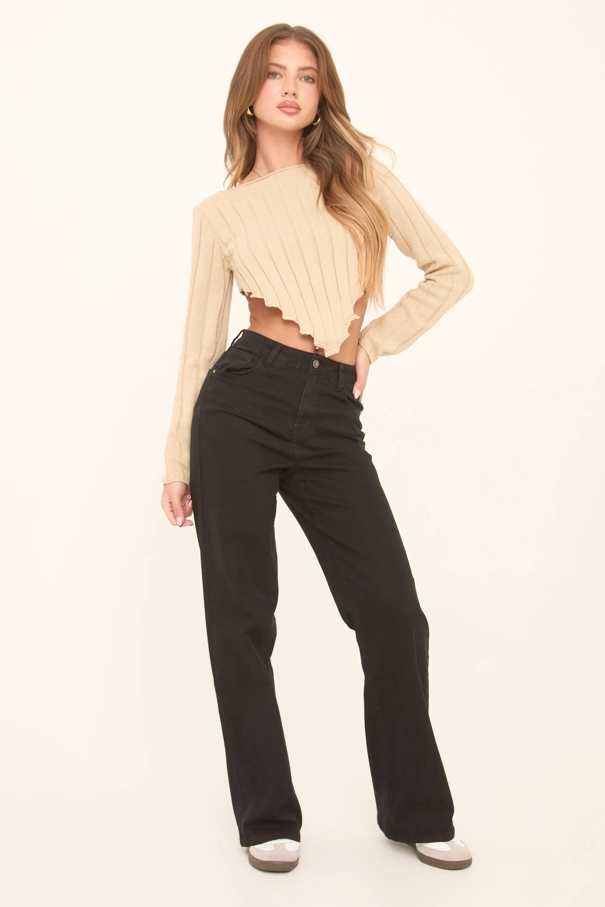 Black Stretch Wide Leg Denim Jeans - Lajoy sold by Rebellious Fashion product image thumbnail 3