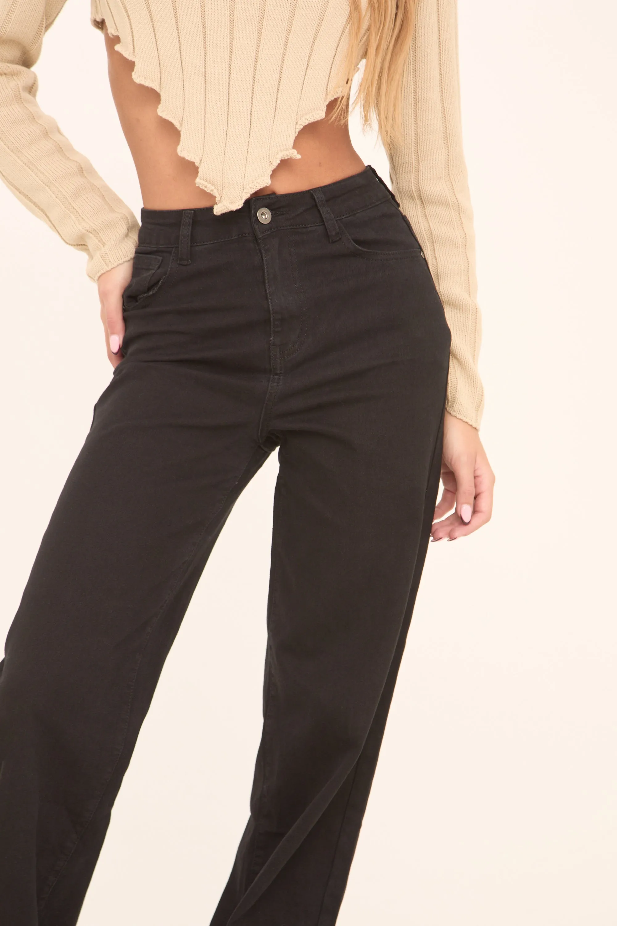 Black Stretch Wide Leg Denim Jeans - Lajoy sold by Rebellious Fashion product image thumbnail 4