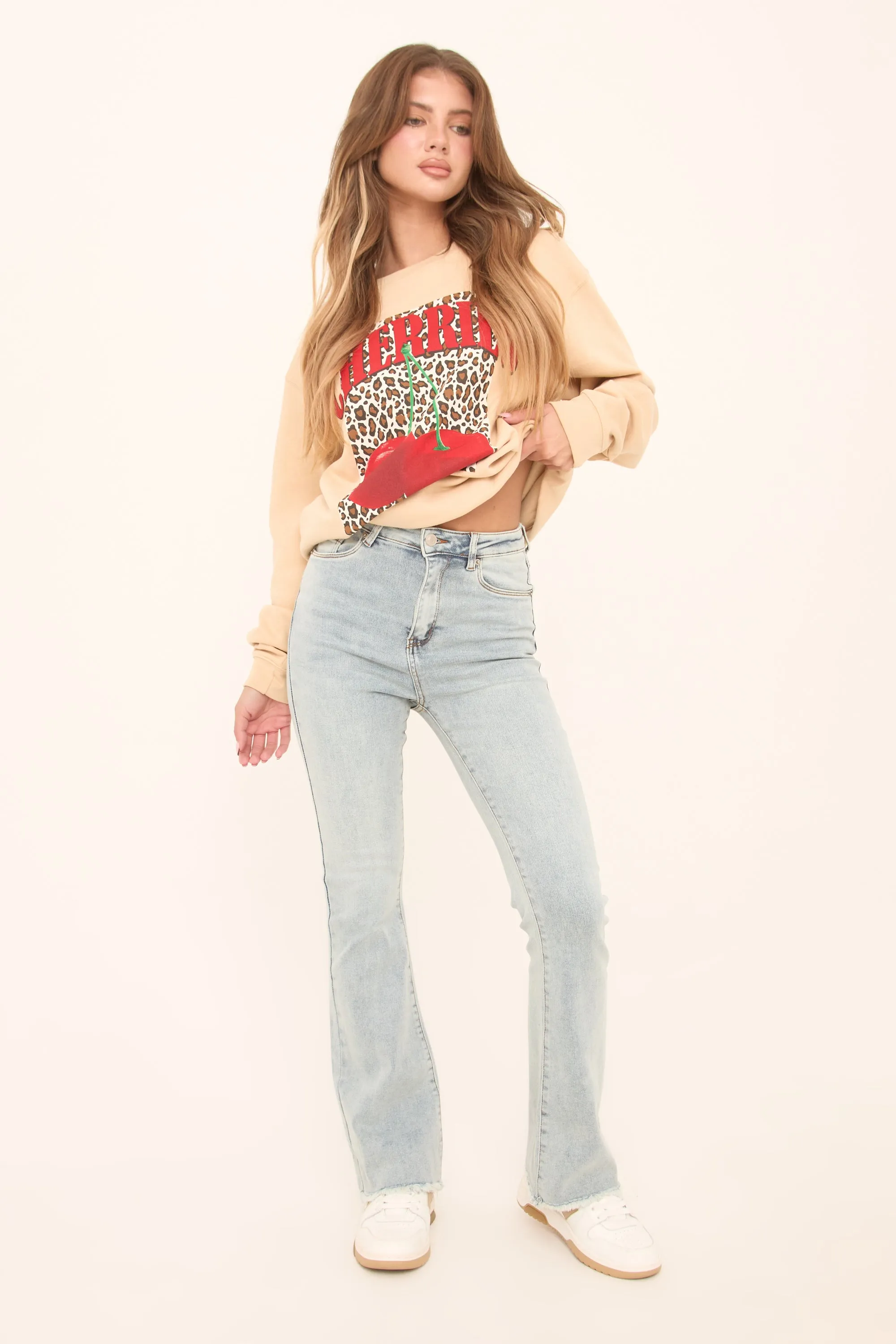 Pale Blue High Waist Kick Flare Frayed Hem Denim Jeans - Aspen sold by Rebellious Fashion product image thumbnail 2