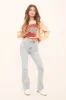 Pale Blue High Waist Kick Flare Frayed Hem Denim Jeans - Aspen sold by Rebellious Fashion