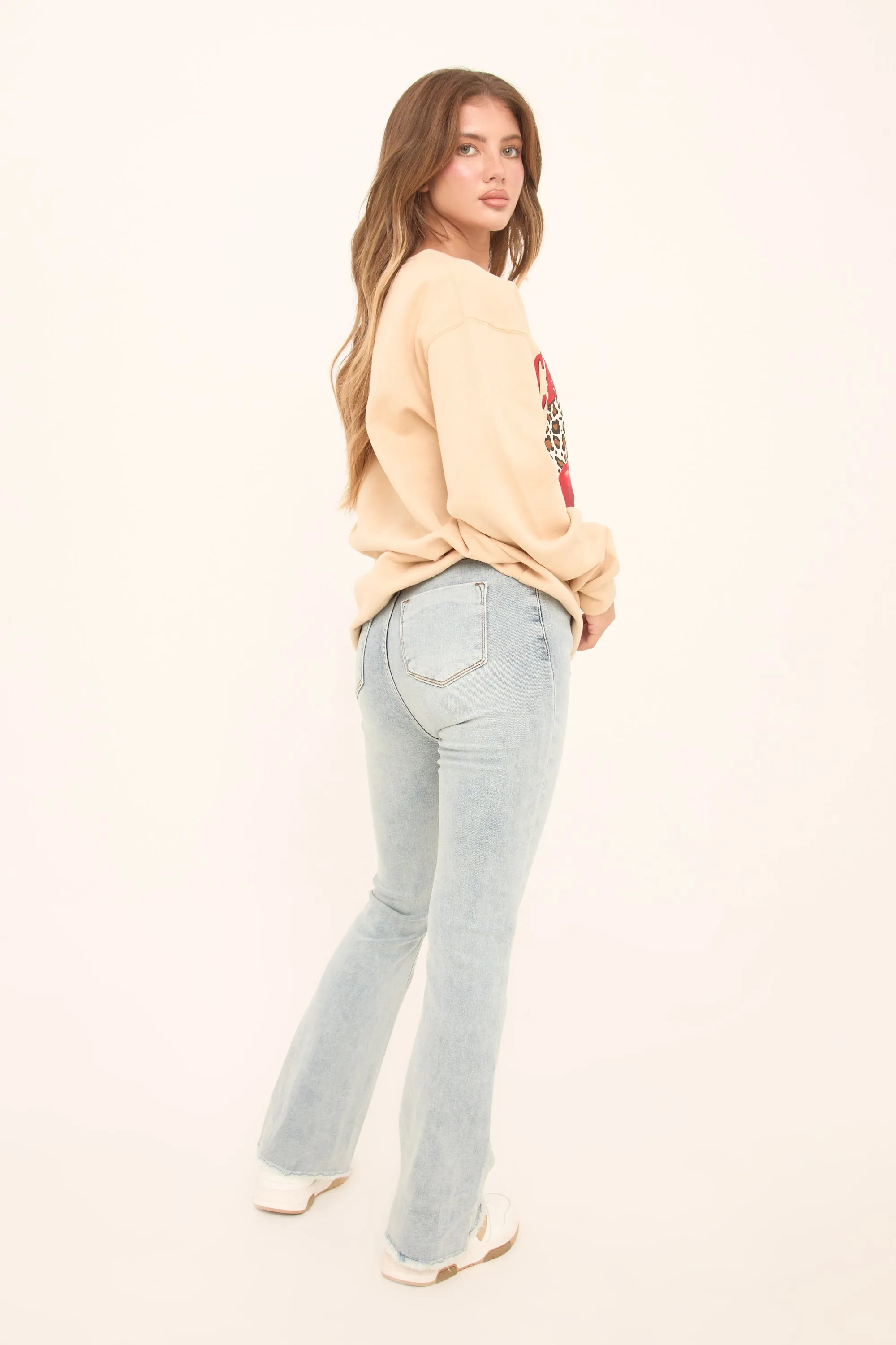 Pale Blue High Waist Kick Flare Frayed Hem Denim Jeans - Aspen sold by Rebellious Fashion product image thumbnail 5