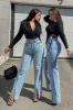 Blue Wash Split Front Straight Jeans - Lilyrose sold by Rebellious Fashion