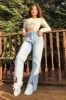 Blue Wash Split Front Straight Jeans - Lilyrose sold by Rebellious Fashion