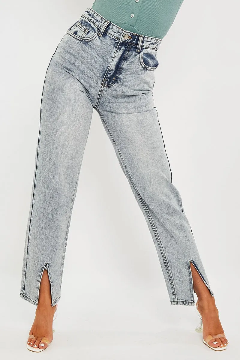 Blue Wash Split Front Straight Jeans - Lilyrose sold by Rebellious Fashion product image thumbnail 5