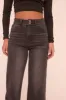 Washed Black Stretch Seam Detail Wide Leg Denim Jeans - Lyra sold by Rebellious Fashion