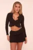 Black Frill Detail Long Sleeves Cropped Top & Frill Detail Mini Skirt Co-ord Set - Darina sold by Rebellious Fashion