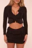 Black Frill Detail Long Sleeves Cropped Top & Frill Detail Mini Skirt Co-ord Set - Darina sold by Rebellious Fashion