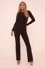 Black Long Sleeves Open Back Jumpsuit - Lois sold by Rebellious Fashion