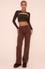 Brown Stretch Mid Waist Straight Leg Denim Jeans - Misha sold by Rebellious Fashion