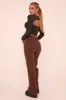 Brown Stretch Mid Waist Straight Leg Denim Jeans - Misha sold by Rebellious Fashion