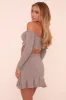 Grey Rib Knit Bardot Cropped Top & Pleat Detail Mini Skirt Co-ord Set - Yancy sold by Rebellious Fashion