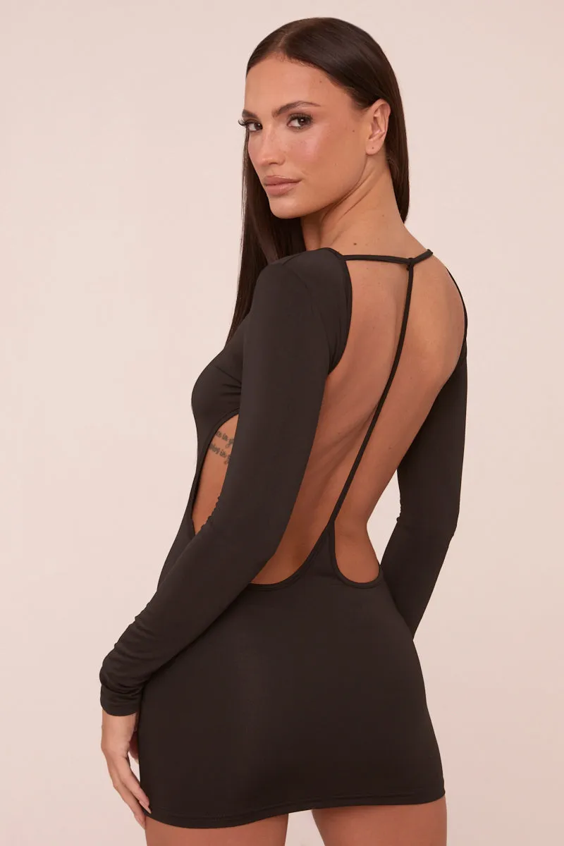 Black Cut Out Back Long Sleeve Long Sleeves Mini Dress - Zivah sold by Rebellious Fashion