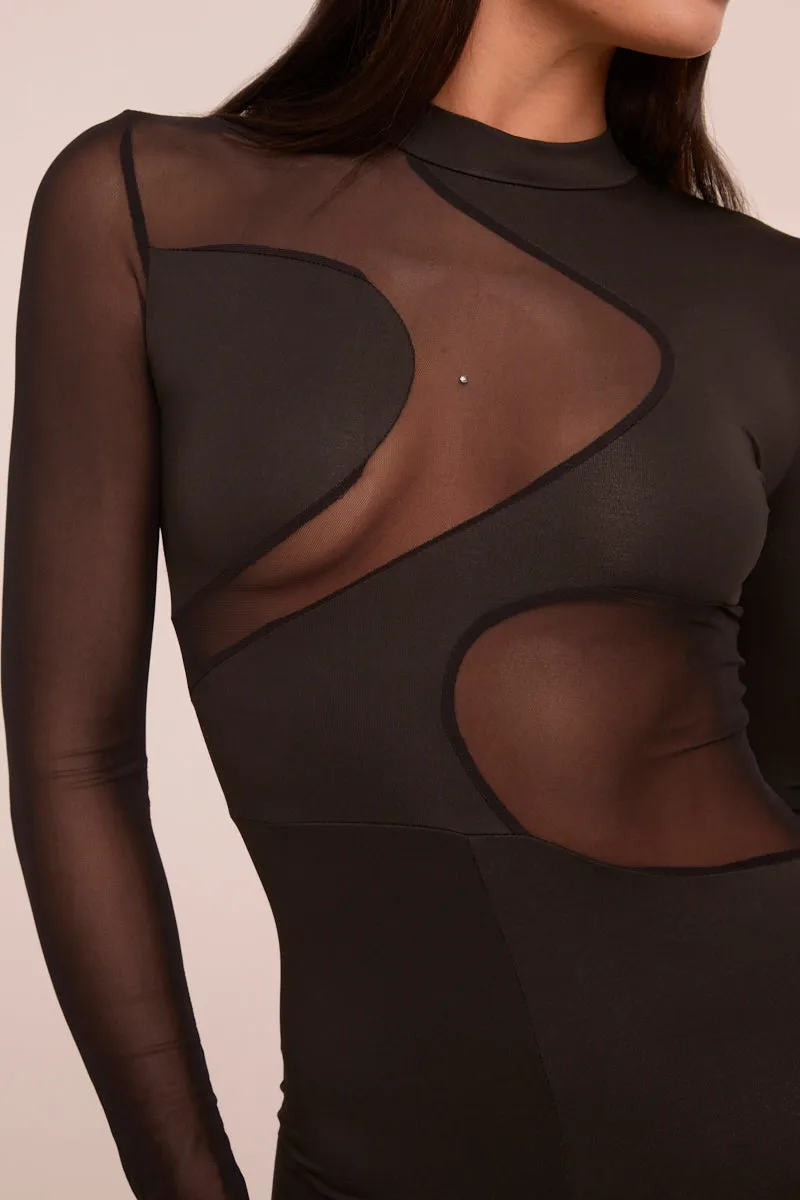 Black Mesh Panel High Neck Long Sleeves Playsuit - Adelaine sold by Rebellious Fashion product image thumbnail 4