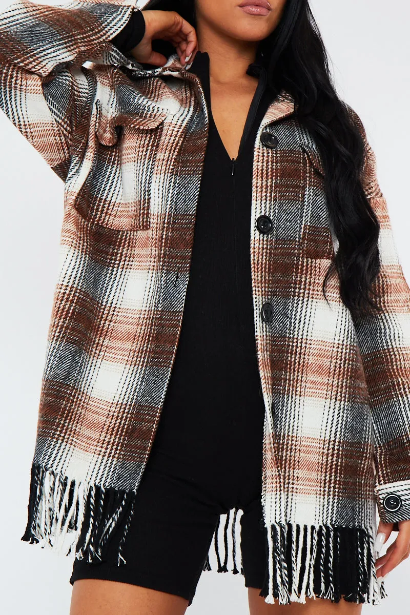 Brown Checked Fringe Detail Shacket - Iyana sold by Rebellious Fashion product image thumbnail 2