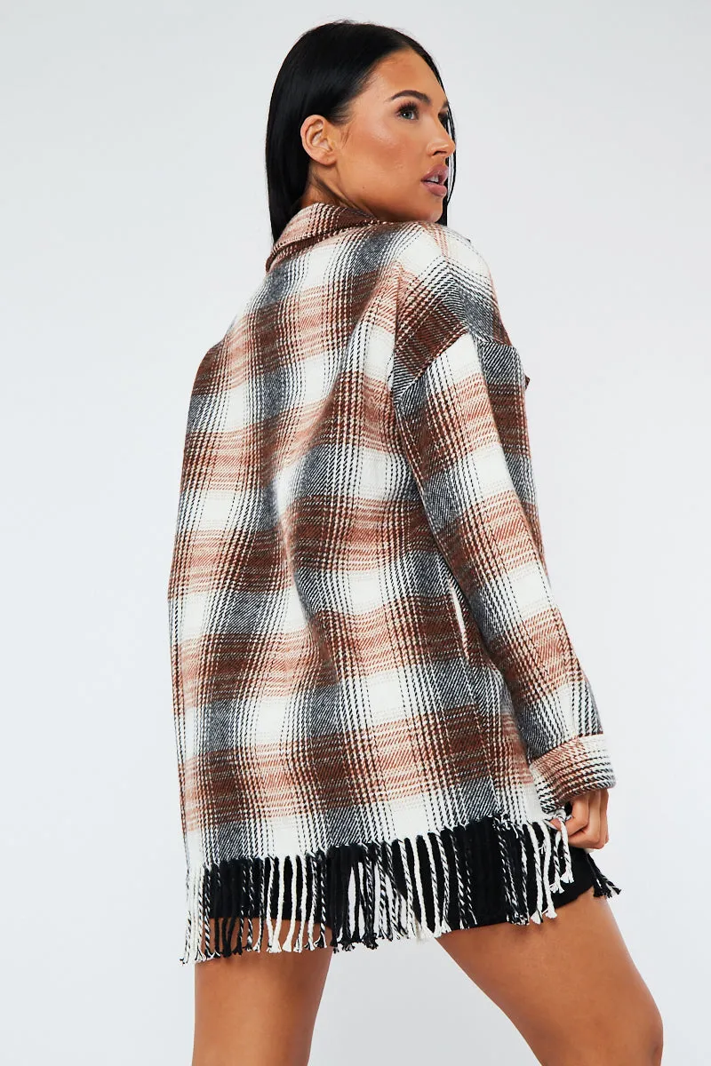 Brown Checked Fringe Detail Shacket - Iyana sold by Rebellious Fashion product image thumbnail 3