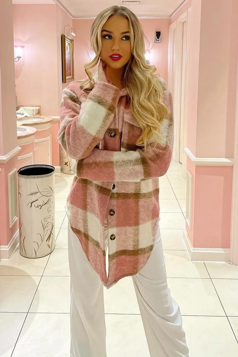 Pink Checked Pocket Front Shacket - Dalani sold by Rebellious Fashion