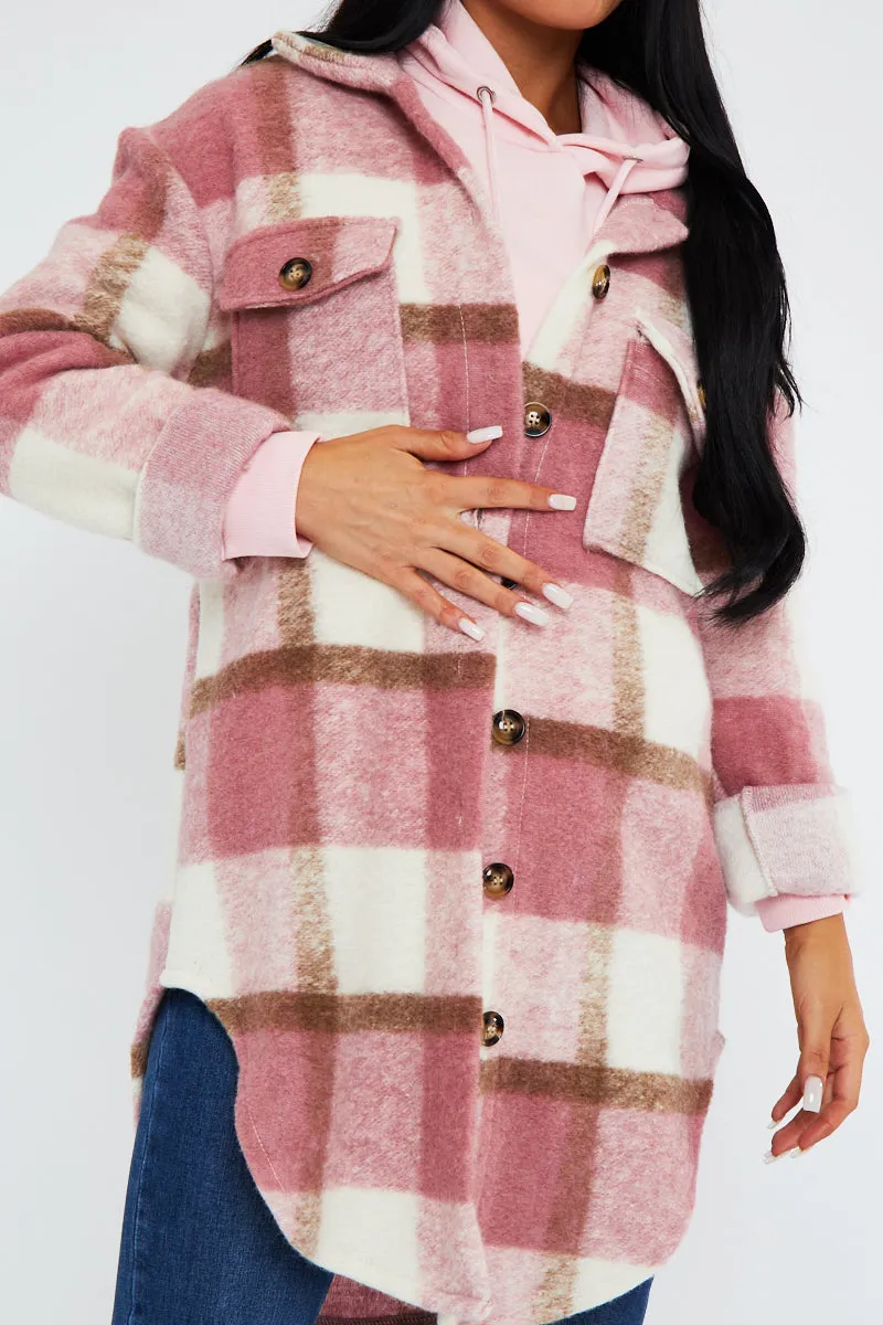 Pink Checked Pocket Front Shacket - Dalani sold by Rebellious Fashion product image thumbnail 2