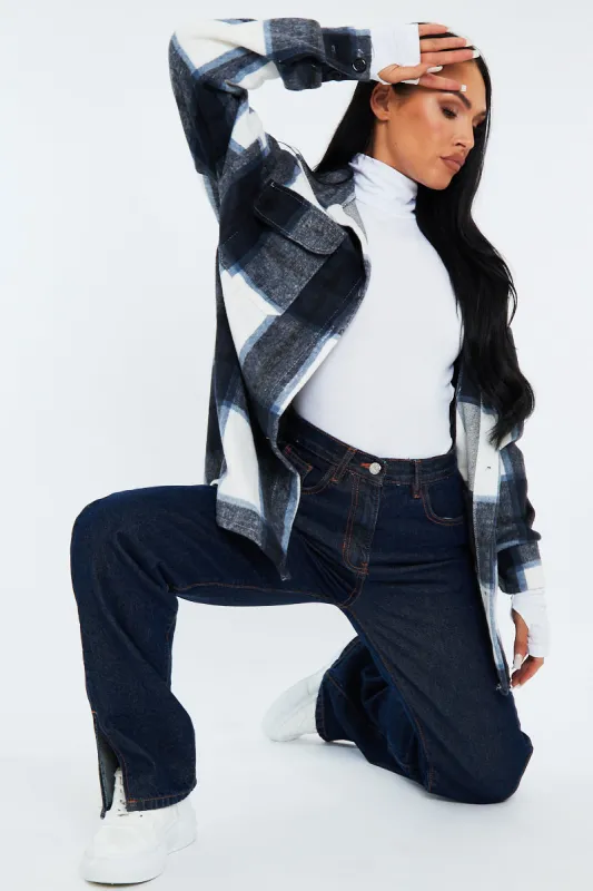 Navy Check Pocket Front Shacket - Nura sold by Rebellious Fashion