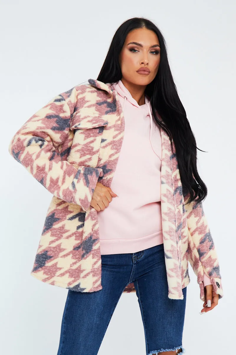 Pink Houndstooth Pocket Front Shacket - Reem sold by Rebellious Fashion product image thumbnail 2