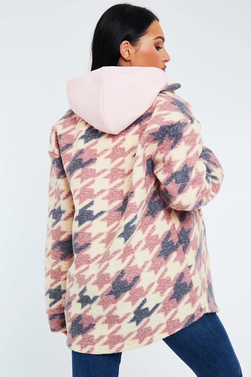 Pink Houndstooth Pocket Front Shacket - Reem sold by Rebellious Fashion product image thumbnail 4