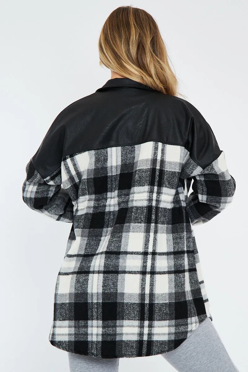 Black Checked Leather Contrast Pocket Front Shacket - Ciana sold by Rebellious Fashion product image thumbnail 3