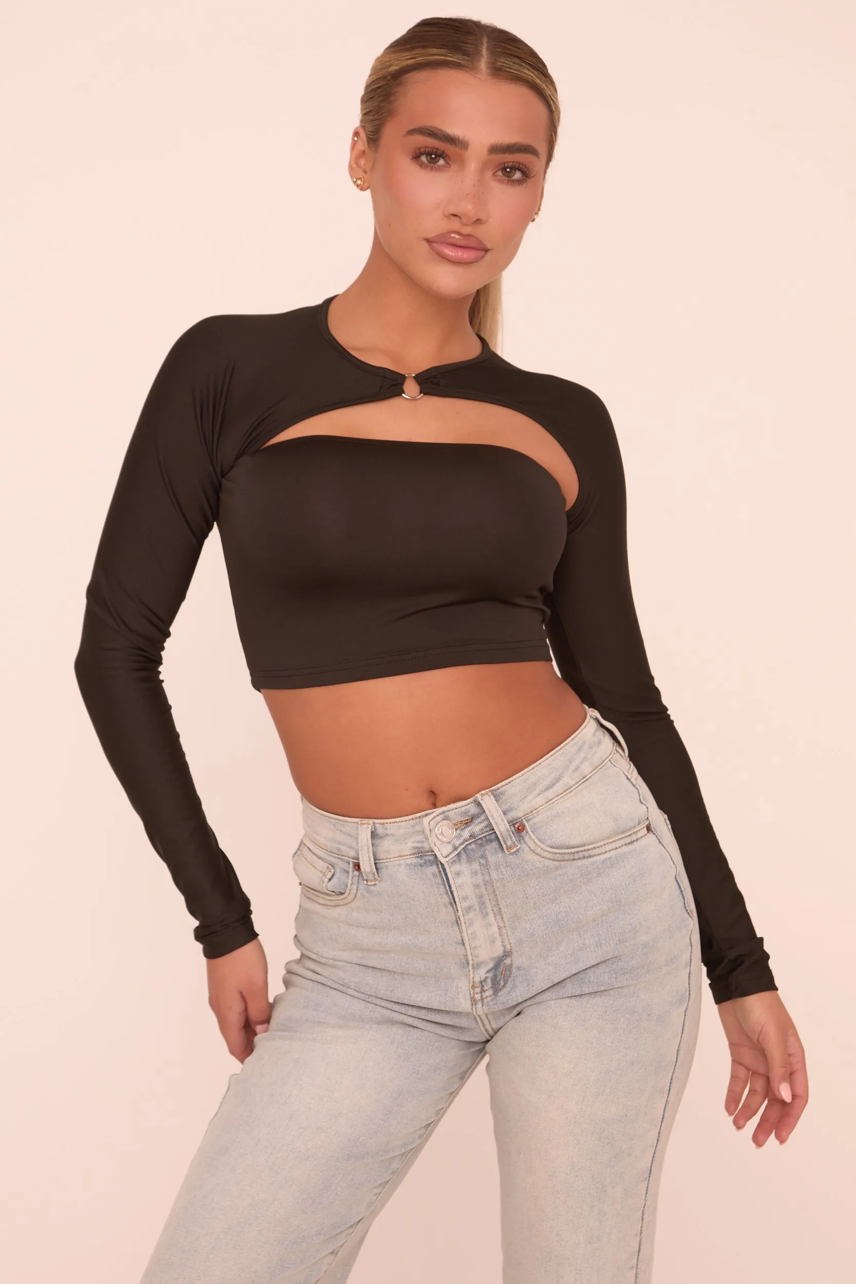 Black Cut Out Long Sleeves Cropped Top - Fayha sold by Rebellious Fashion
